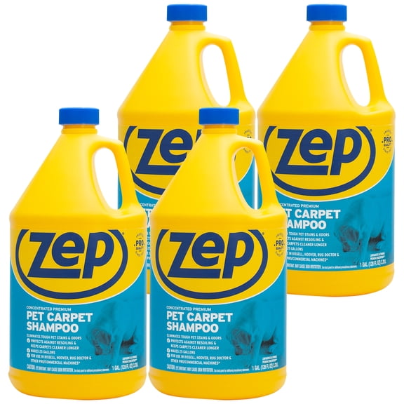 Zep Premium Pet Carpet Shampoo - 1 Gallon (Case of 4) ZUPPC128 - Concentrated Pro Formula Removes Tough Pet Stains and Odors