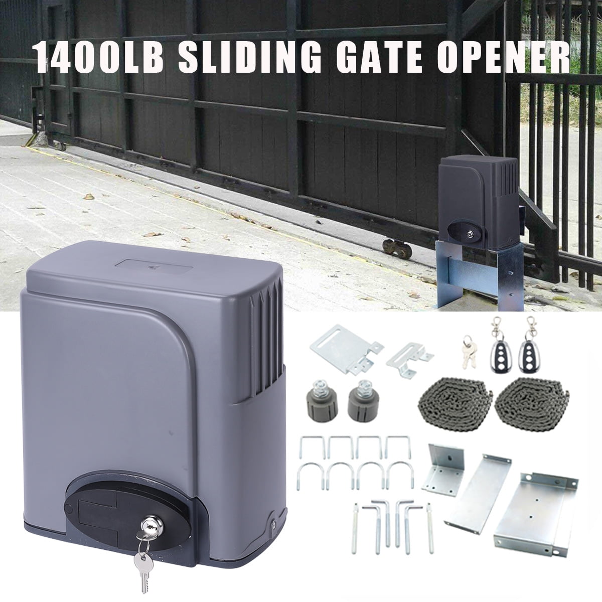 Auto Sliding Gate Opener Hardware Driveway Security Operator Kit w Key