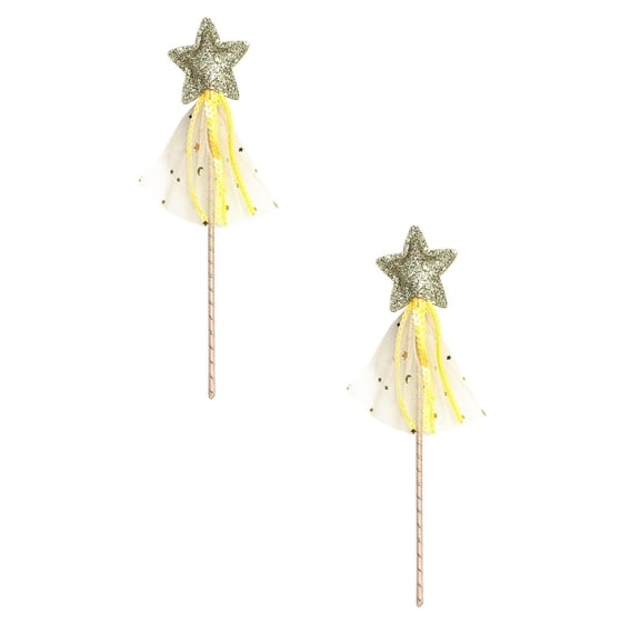 Glitter Star Fairy Wand for Princess Dress Up, Gold Magic Wand with Tulle & Colorful Ribbons, Angel Role Play Prop for Birthday, Halloween, Christmas, Wedding & Themed Party Favors,Gold-2Pcs