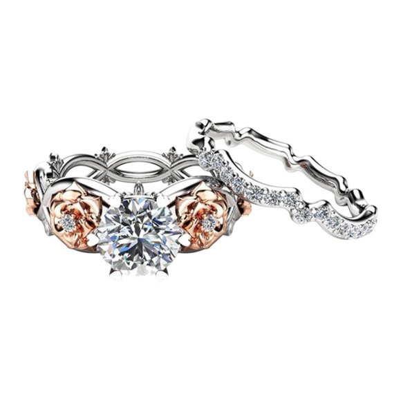 Juego de anillos de 2 uds., anillos de compromiso, anillos de , joyería, anillos de de Metal, boda 6