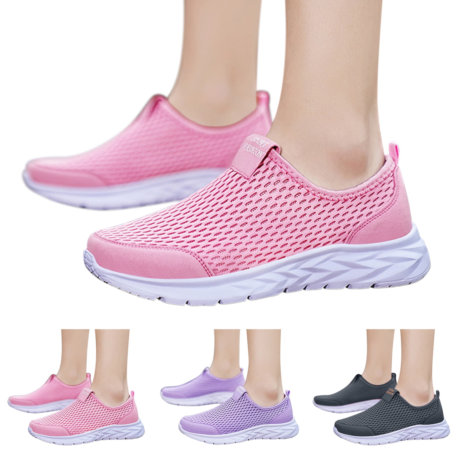 TOWED22 Womens Sneakers Womens Walking Shoes Slip on Sock Sneakers Lady  Mesh Cushion Platform Loafers Fashion Casual(Orange,6.5) 