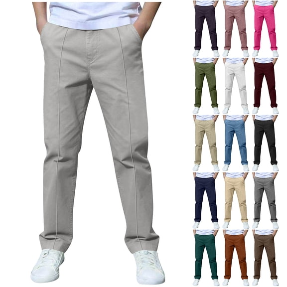 JTSRKL Boys School Pants Kids Casual Elastic Waist Pull On Youth Chinos Trousers Loose Straight Leg Pleated Tapered Pants with Pockets Navy 7-8 Years