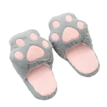 

OOKWE Lovely for Creative Pink Black Gray for Cat Claw Couple Plush Home Anti Slip Warm Comfortable Slippers for Women Girls