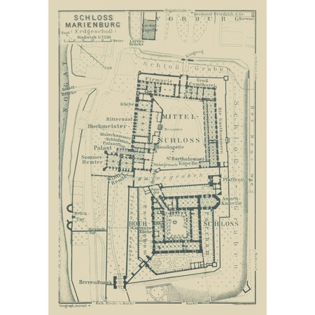 Historic Map - Schloss Marienburg Germany - Baedeker 1914 - Vintage Wall Art
