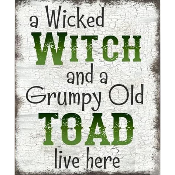 A Wicked and Grumpy Old Toad Live Here Halloween Tin Sign Home Wall Decor Art Room for Office Bedroom Living Metal Funny Decoration Housewarming Gift 8x12 inch