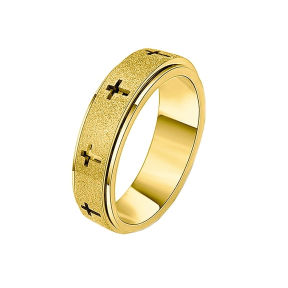 HIJONES Women's Stainless Steel Sandblasted Cross Christian Rotatable Ring Relief Promise Ring Gold Size 10