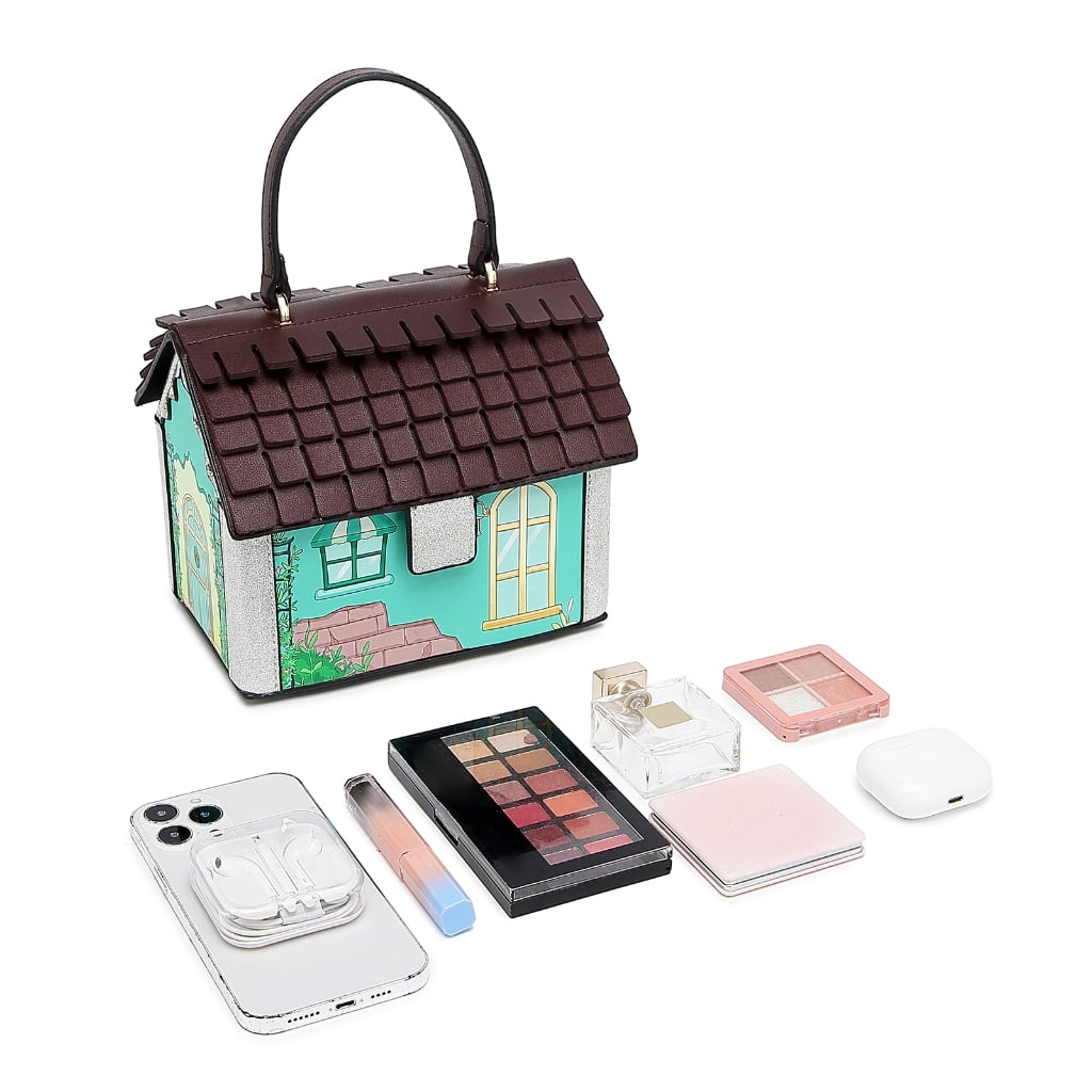Osdhezcn Unique Christmas House Shaped Purse for Women PU Crossbody Bag Shoulder Bags with Adjustable Strap Fun Handbag