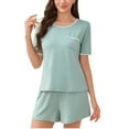 thumbnail image 2 of Weiqire Pajamas for Women, 2 Piece Soft Short Sleeve Top and Shorts Sleepwear Round Neck Pjs Lounge Set with Pockets, 2 of 5