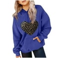 thumbnail image 2 of AJTQTH Kids Girls Long Sleeve Cute Leopard Heart Print Hooded T-Shirts Loose Fit Casual Graphic Holiday Pullover Sweatshirts Trendy Cotton Hoodie Outwear Tops with Pockets Dark Blue 3-4 Years, 2 of 5
