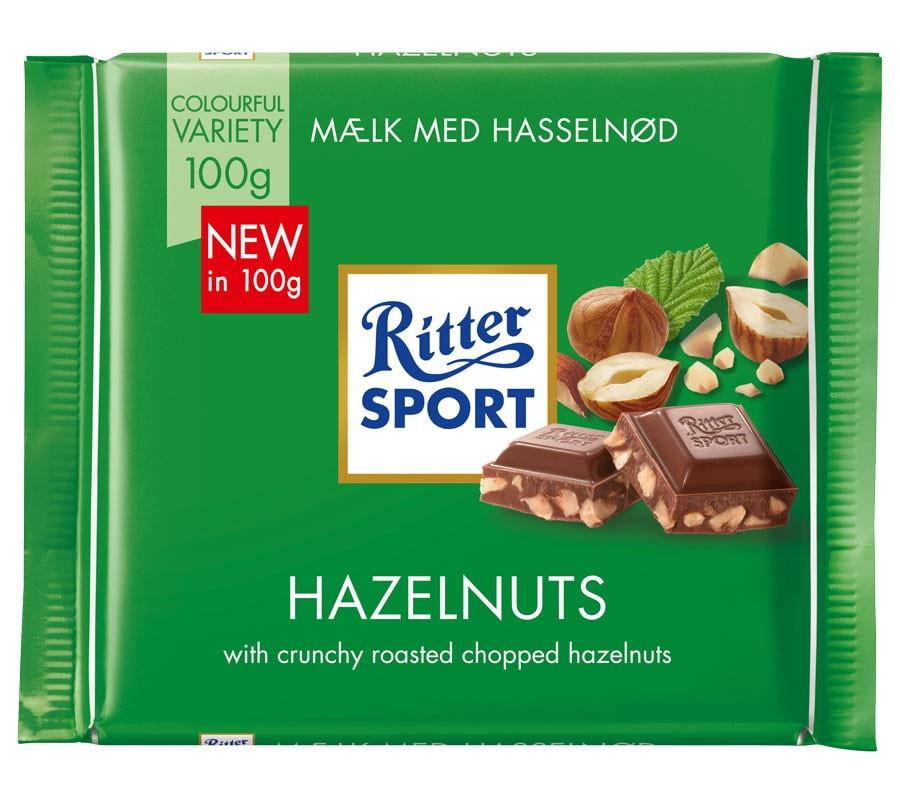 Ritter Sport Milk Chocolate with Chopped Hazelnuts, 100g