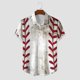 thumbnail image 3 of Camisas Hombre Vestir Camisa informal de manga corta con estampado de retazos de béisbol para hombre, camisa de manga corta con solapa y botones, blusa con cuello vuelto (White, M), 3 of 4