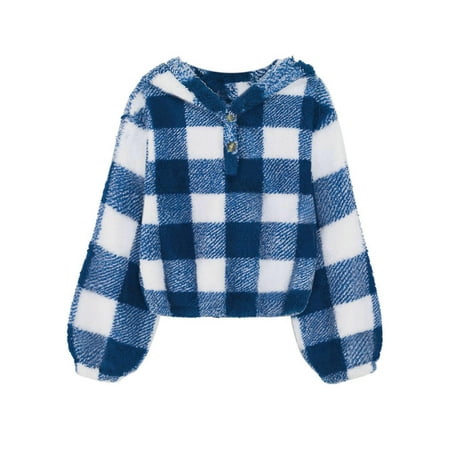 

HaiMao Girls Hoodie Sherpa Fleece Pullover Clearance Hooded Sweatshirt for Girl Button Up Casual Outerwear Coat with Pockets Blue 5 Years
