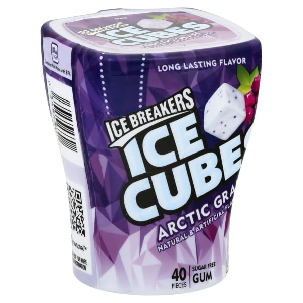 ICE BREAKERS ICE CUBES Arctic Grape Flavored Sugar Free Chewing Gum, Made with Xylitol, 40 Piece, Bottle (40 Pieces)