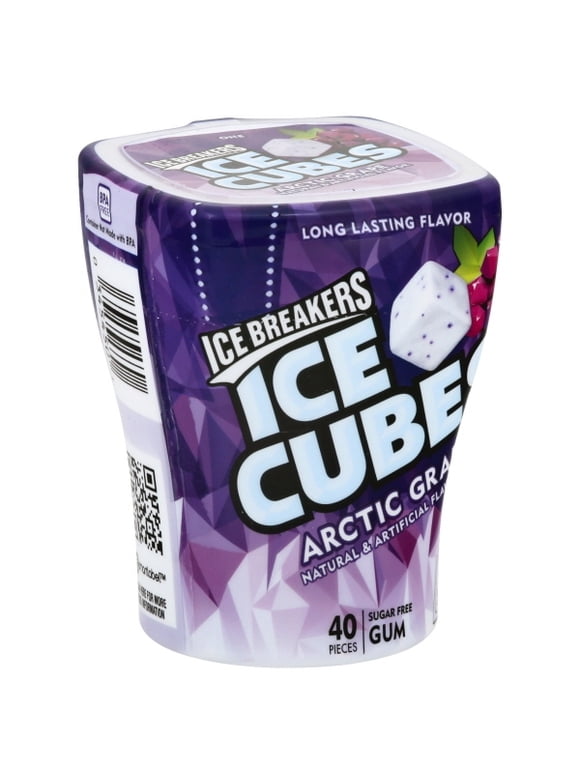 ICE BREAKERS ICE CUBES Arctic Grape Flavored Sugar Free Chewing Gum, Made with Xylitol, 40 Piece, Bottle (40 Pieces)