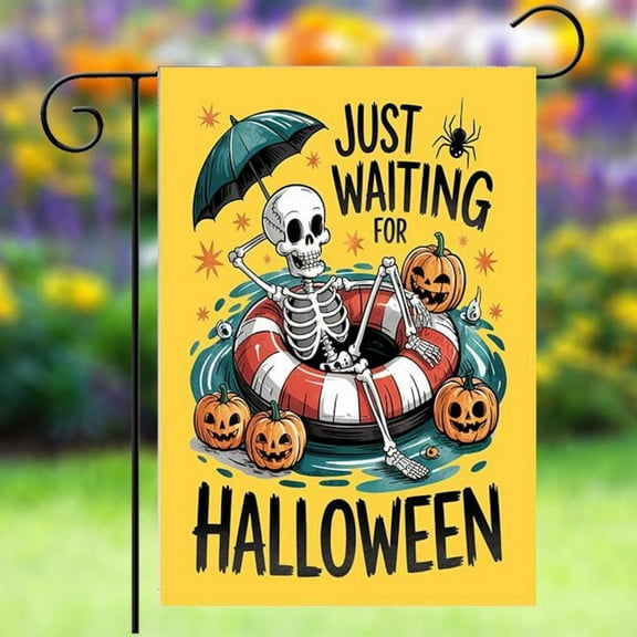 Funny Garden Flag, Just Waiting For Halloween Yard Decor, Outdoor House Yard Porch Pool Flag, Halloween Decor, Cottagecore Outdoor Decoration