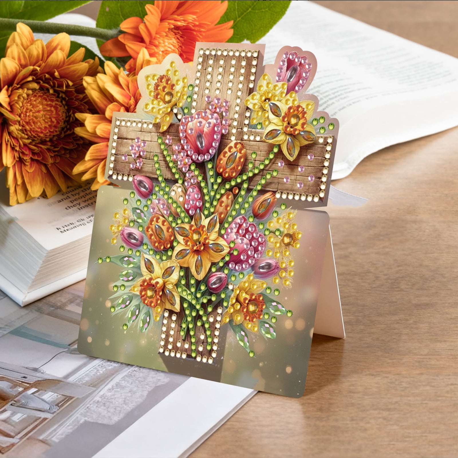 FLOPESN 6Pcs Easter Foldable Greeting Card set,DIY Diamond Art Painting with White Envelopes for Festival Holiday-Cross