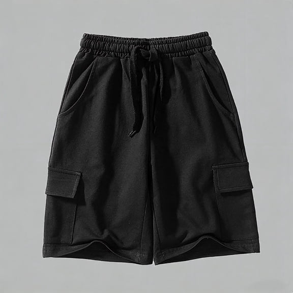 Daznico Cotton Cargo Sweat Shorts for Boys Girls Elastic Waist Casual Sport Beach Shorts with Drawstring,7-8 Years