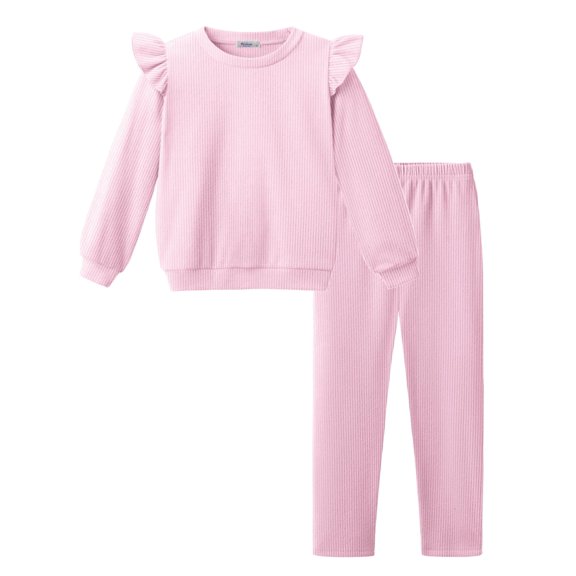 Arshiner Toddler Girls 2 Piece Fall Outfits Ruffle Trim Long Sleeve Pullover Sweatshirts and Pants