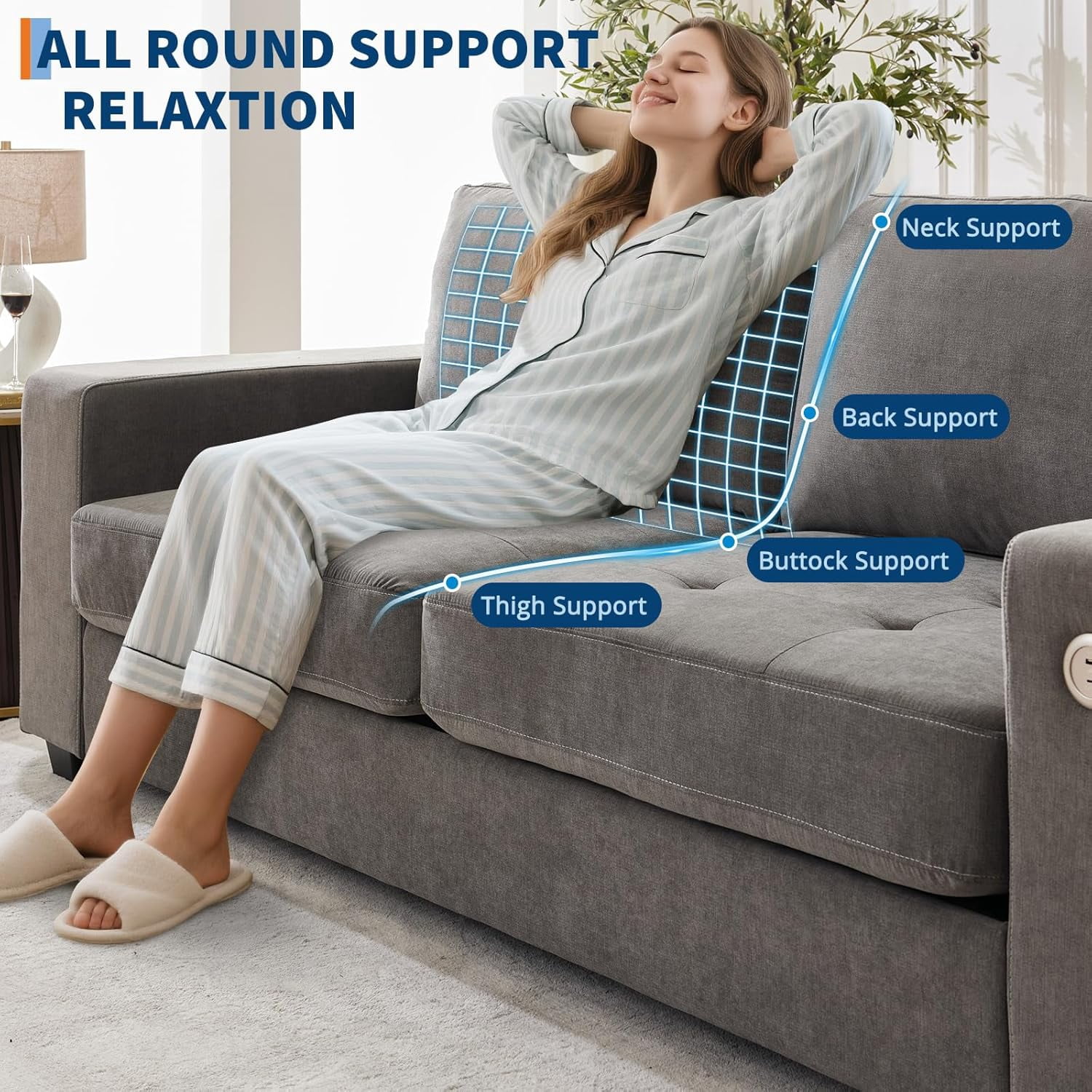 LIZHOUMIL 90" Modern Loveseat w/USB Ports, Chenille & Removable Covers