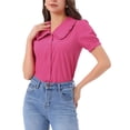 thumbnail image 1 of BLUSA CHIC para Mujeres con Cuello Peter Pan, Manga Corta Abullonada, Camisa Retro L Color Rosa Fucsia, 1 of 6
