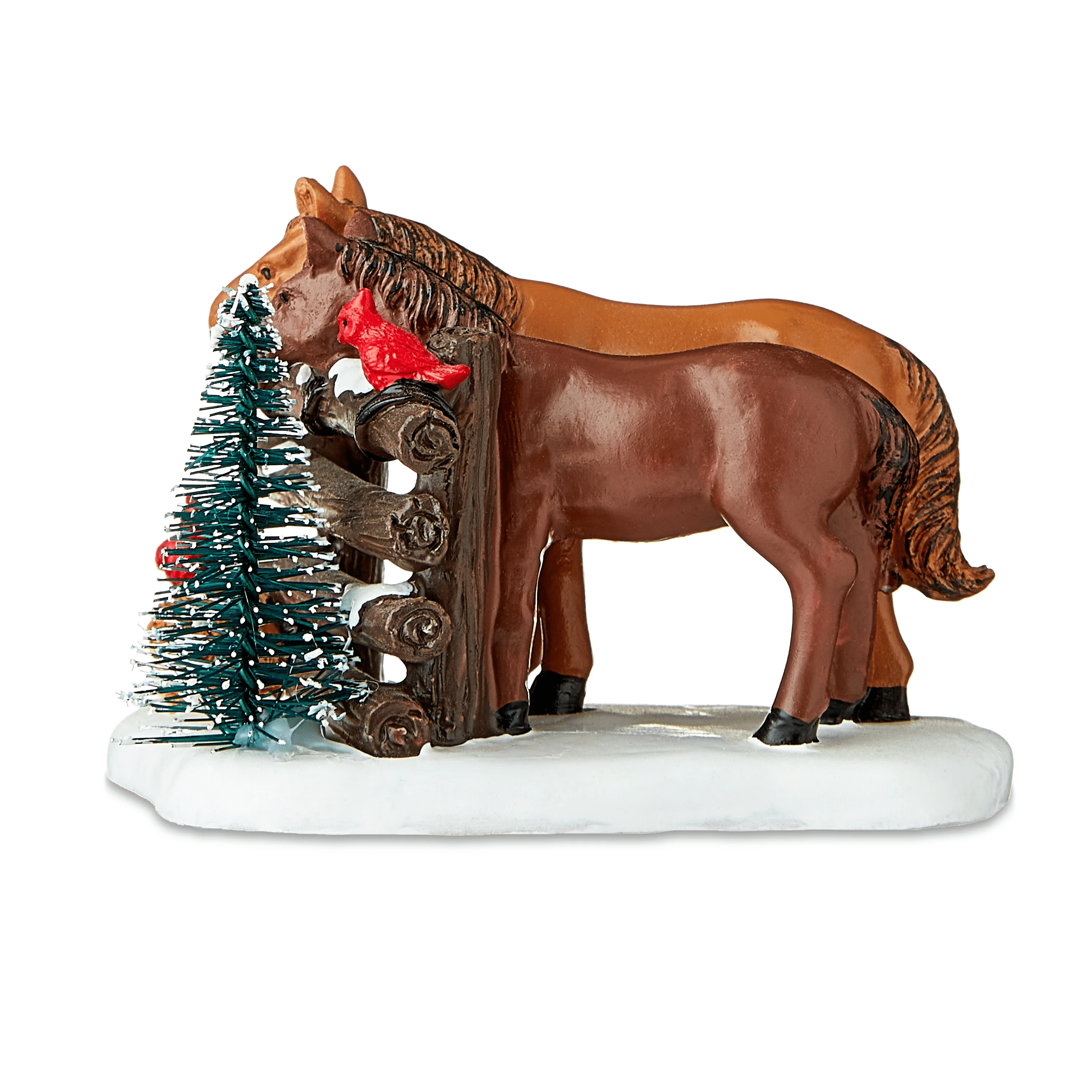 Christmas Village Horses With Red Bird Decorative Figurine, 2.75 in, Multi-color Resin and Calcium Carbonate, by Holiday Time, HORSES & CARDINALS 0.08(KG)