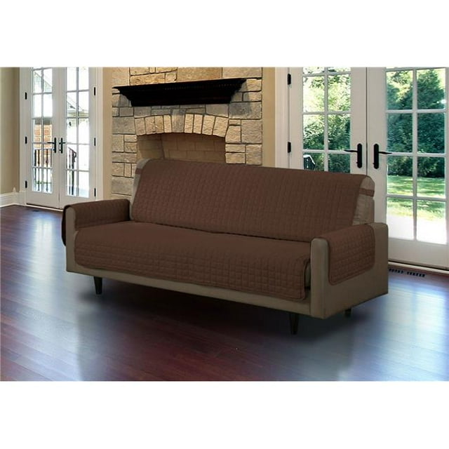 Microfiber Pet Protector Cover with Tucks & Strap for Sofa, Brown