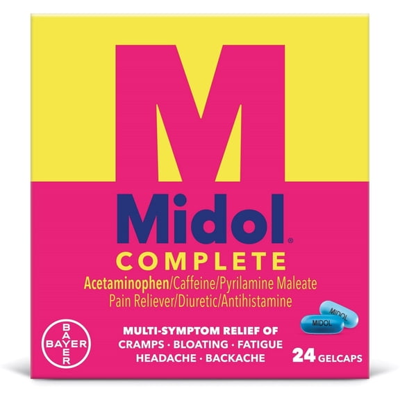 Midol Complete, Menstrual Period Symptoms Relief, Gelcaps, 24 Count (Pack of 4)