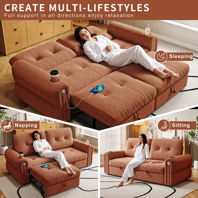 77" Convertible Sofa Bed – 2-in-1 Loveseat & Guest Bed, Chenille Fabric, 600lb Capacity