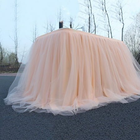 

3ft Pink Tulle Table Skirt for Rectangle or Round Table Tutu Table Skirt Decoration Table Cloth for Wedding Baby Shower Birthday Party Cake Dessert Buffet Decorations (L3(ft) H 30 in)