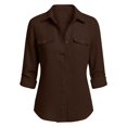 thumbnail image 5 of Kureaily Women's Collared Button Up Chest Pocket Roll Tab Long Sleeve Shirt (Brown), 5 of 5