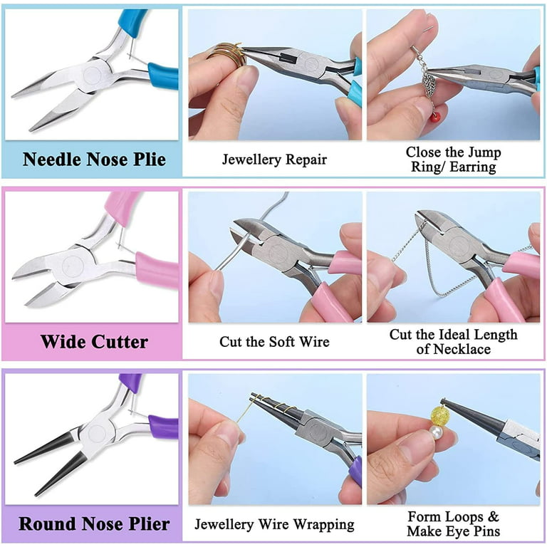 5 Pieces Jewelry Mini Pliers Tool Set Kit W/storage Case Round Chain Bent  Nose Cutter Crimper 