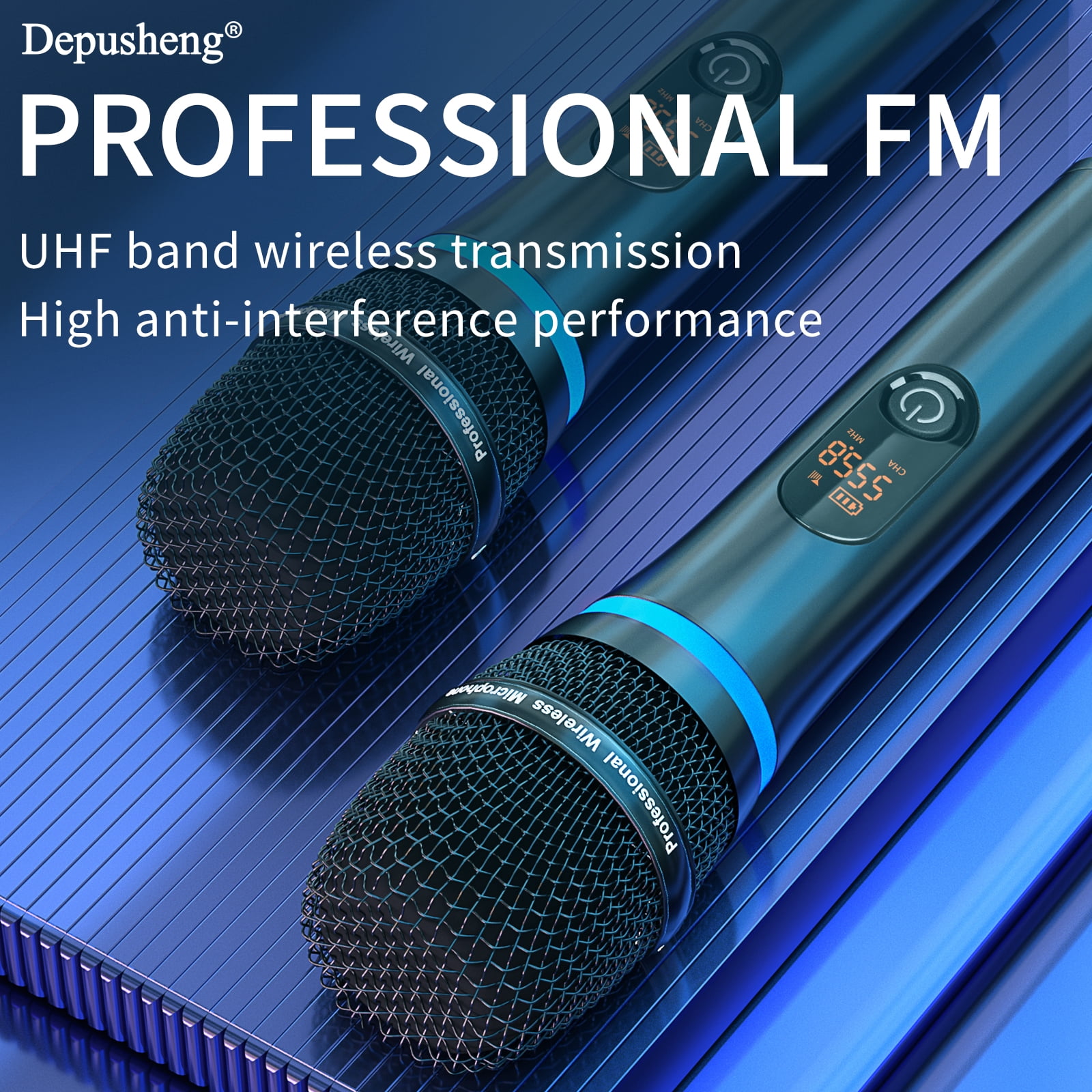 Depusheng W8-1 Wireless Microphone Dual Handheld Cordless Microphone with Rechargeable Receiver for Singing, Karaoke, Church, Speech, Wedding