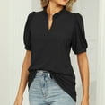 thumbnail image 4 of fatyb Blouses for Women V Neck Puff Short Sleeve Casual Shirts Ruffle Stand Collar Summer Tunic Tops, 4 of 6