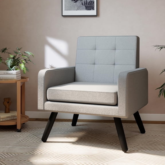 Accent Chair for Living Room, Mid-Century Modern Comfy Upholstered Armchair with Large Seat, Single Sofa Reading Chair, 496 Lb. Weight Capacity, for Bedroom, Apartment, Light Grey