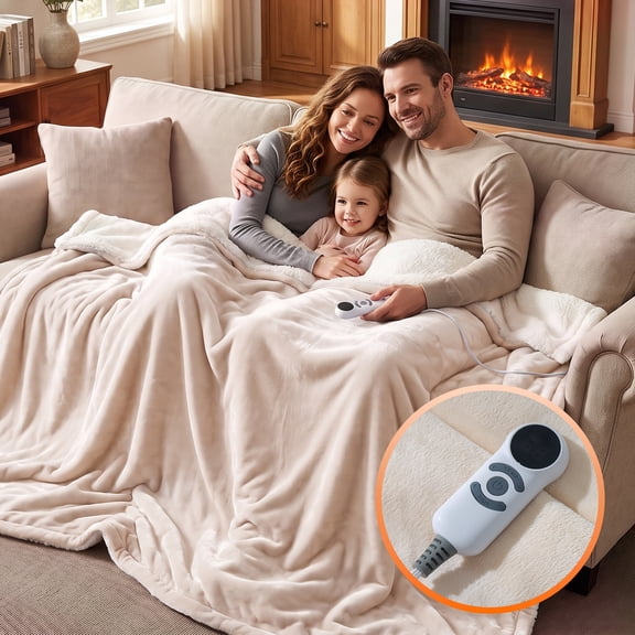 Solespit Electric Heated Throw Blanket 50"x60", 8 Heat Levels 10 Hours Auto-off Timer Flannel & Sherpa Washable Warming Throws, White
