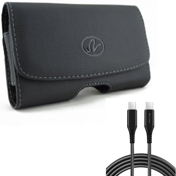 PD Fast Charger Cord 6ft Long USB-C Cable w Leather Case Belt Clip for Samsung Galaxy A53 5G,A33 5G Phones - Power Wire (Type-C to Type-C) Chord, Swivel Holster Loops Cover