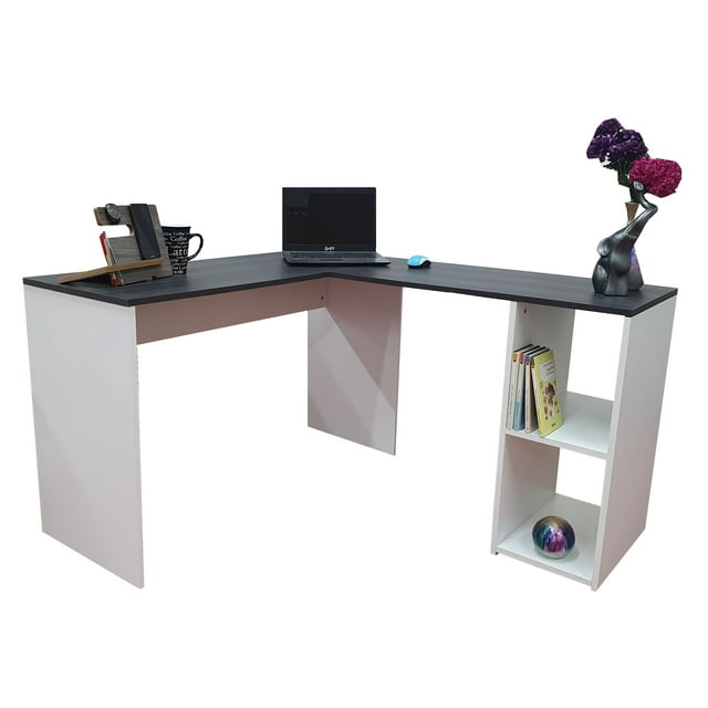 Escritorio En L para Casa U Oficina BLANCO ABSOLUTO / NEGRO MATE DECOMOBIL ESCL-01-BA/NM