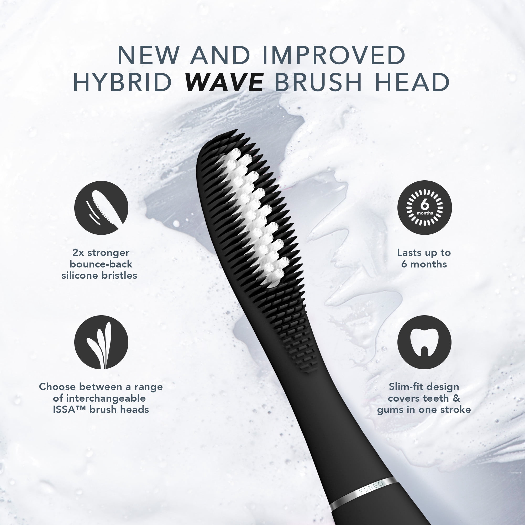 FOREO ISSA 3 Electric Toothbrush Bundle – 4-in-1 Silicone Cleaning, 2 Brush Heads, Rechargeable, Black