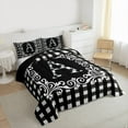 thumbnail image 3 of Feelyou Buffalo Letter A Bedding Comforter Set for Kids, Black White Plaid Twin Comforter Sets, Retro Damask Floral Reversible Bedding Set, Breathable Home Decor, 2-Piece, 3 of 8