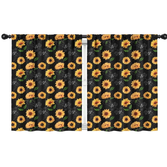 Blackout Kids Curtains,Black Sunflower Childrens Insulated Curtains Set Of 2,Bedroom Essentials,Toddler Room Decor 42x54in(106x137cm)