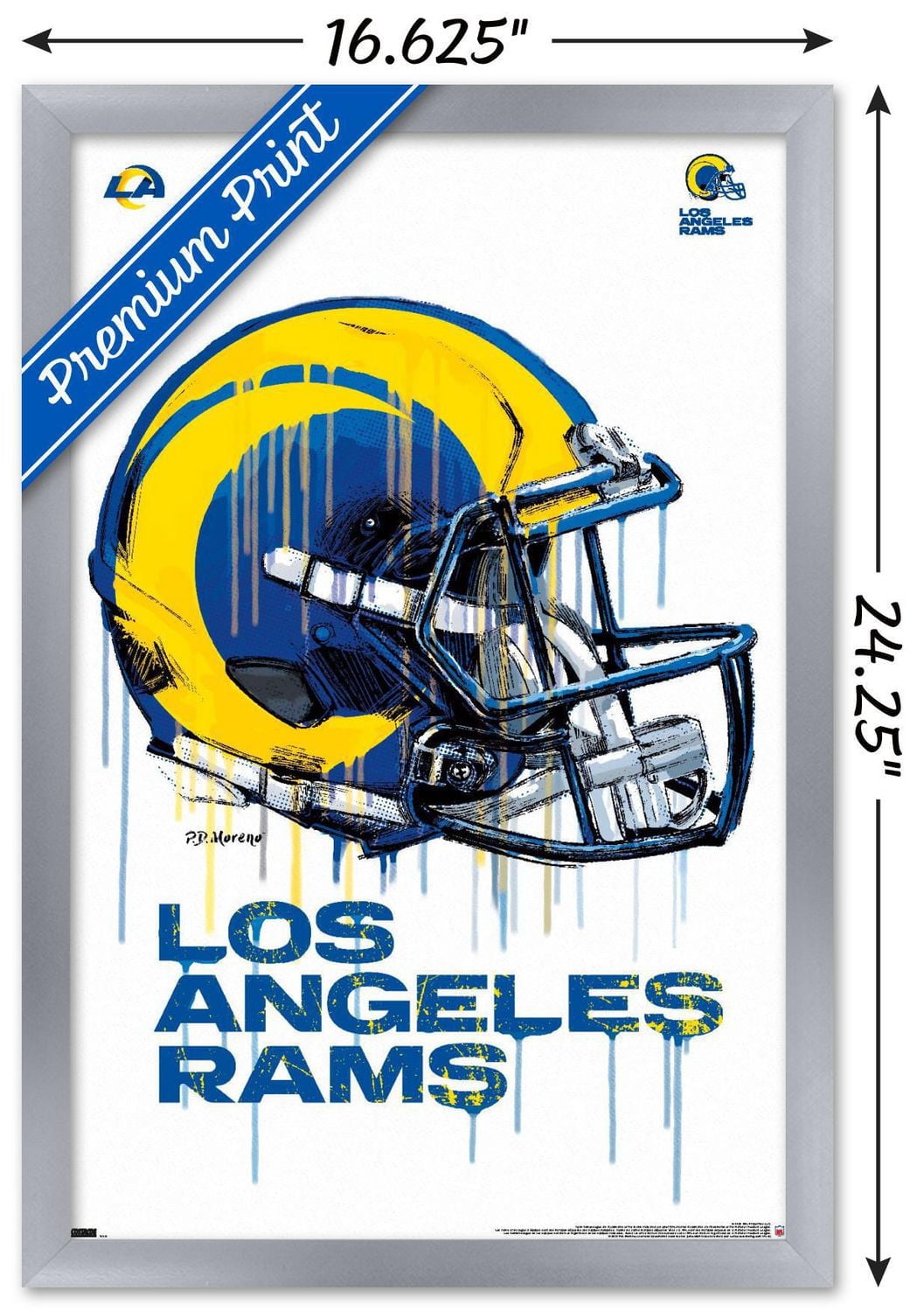 NFL Los Angeles Rams - Drip Helmet 20 Wall Poster, 14.725" x 22.375" Framed