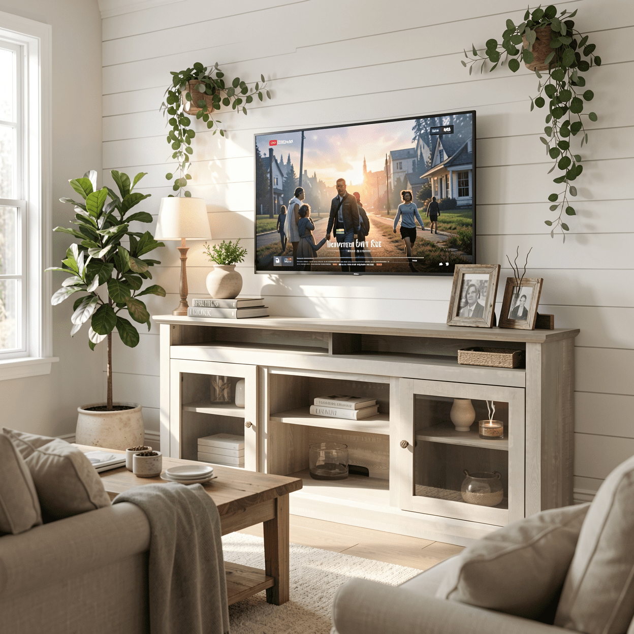 Homy Casa TV Stand for 65 Inch TV with Storage Cabinets and Cable Management for Living Room, Stone Gray