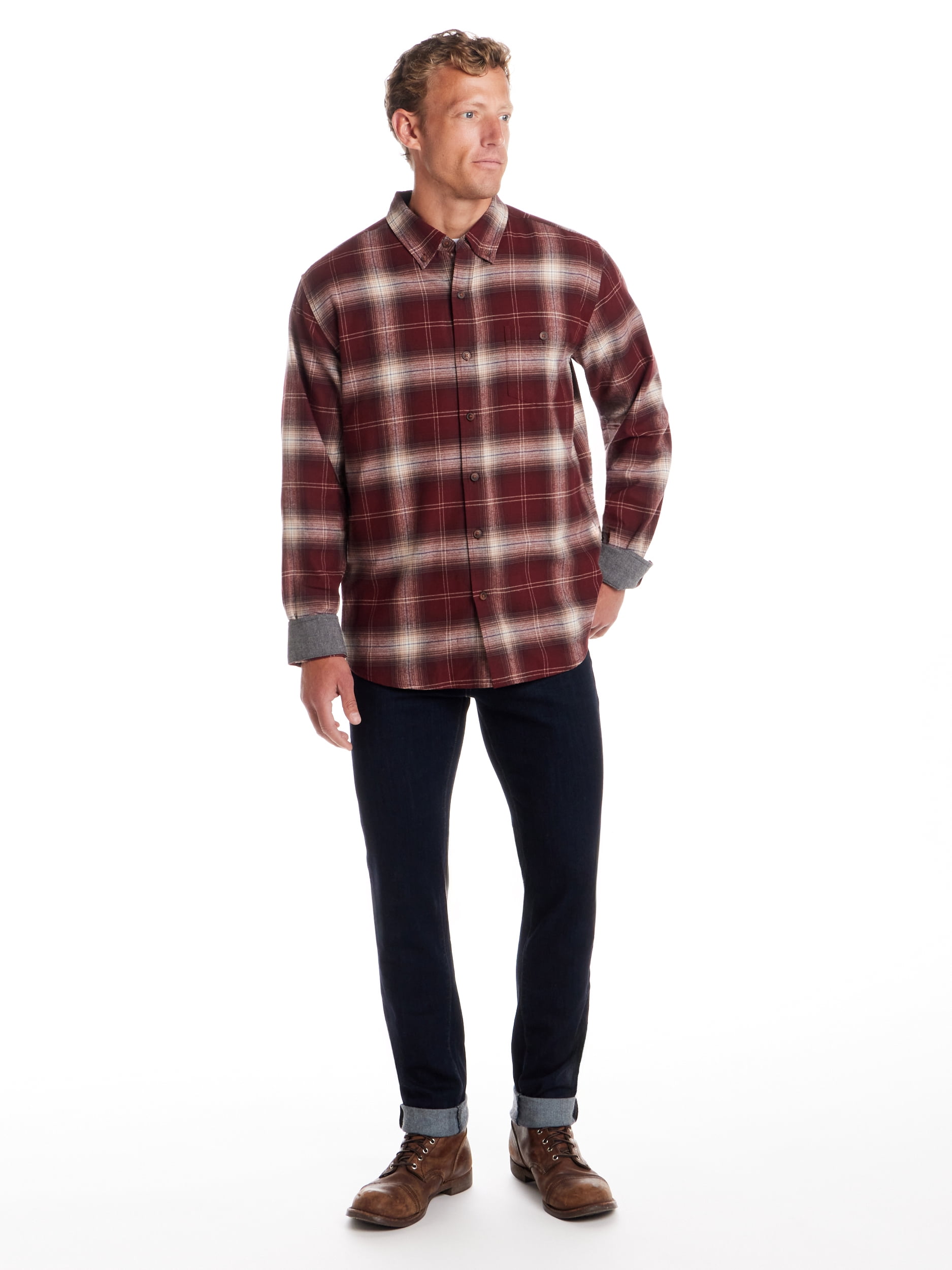 Frontier Threads Men's Long Sleeve Button Down Traditional Plaid Flannel