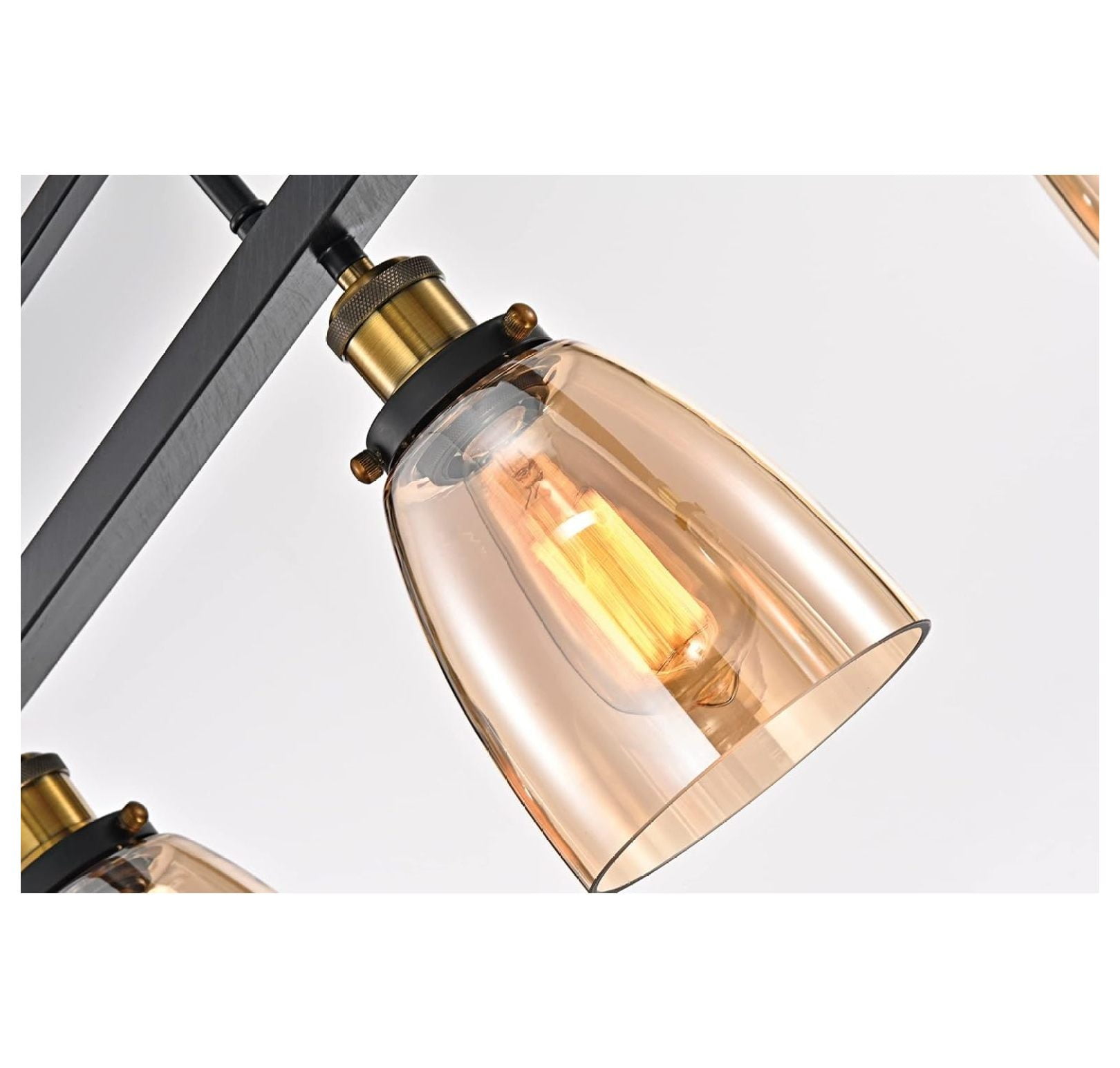 Industrial Chandelier with Amber Glass Shades, Downlight Antique Black Ceiling Light for Kitchen Island, Dining Room, and Pool Table
