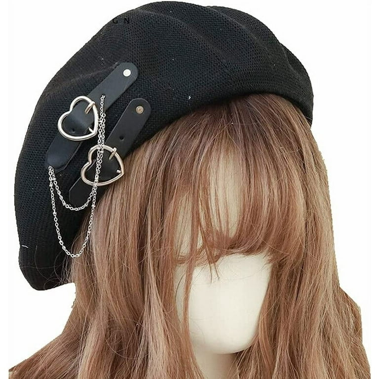 CoCopeaunts Women Punk Lolita Beret Hat Goth Preppy Style Fashion Beanie  Hat Summer Breathable Gothic Hats Cap Girl Hair Accessories (Blue hat) 