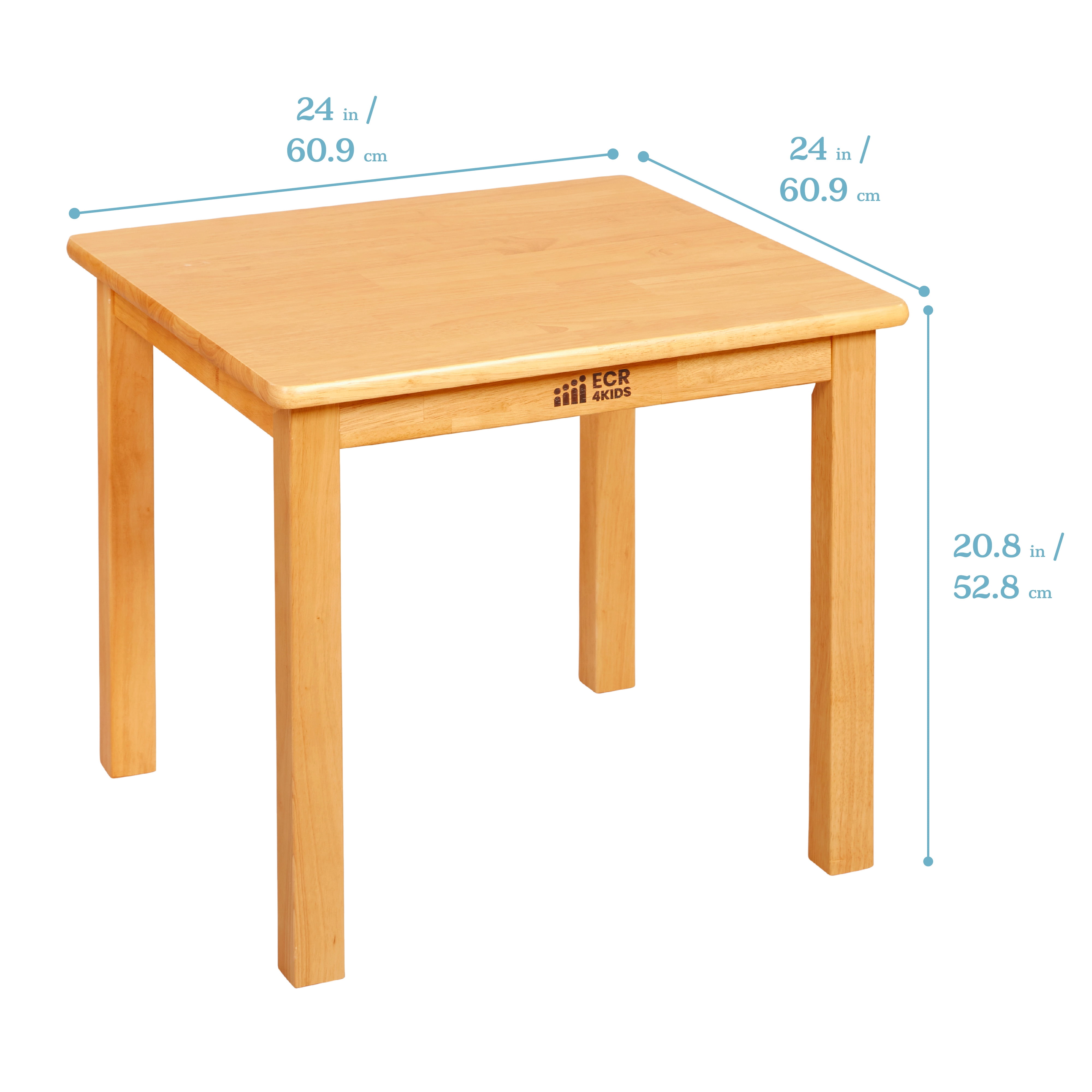 ECR4Kids 24in Square Hardwood Table with 20in Legs and 10in Chairs, Kids Furniture, Honey, 3-Piece