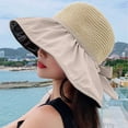 thumbnail image 3 of Sun Hat Large Brim Foldable Hollow Breathable Floppy UV Protection Bow Tie Decor Women Sunscreen Summer Hat Beach Cap for Outdoor, 3 of 7