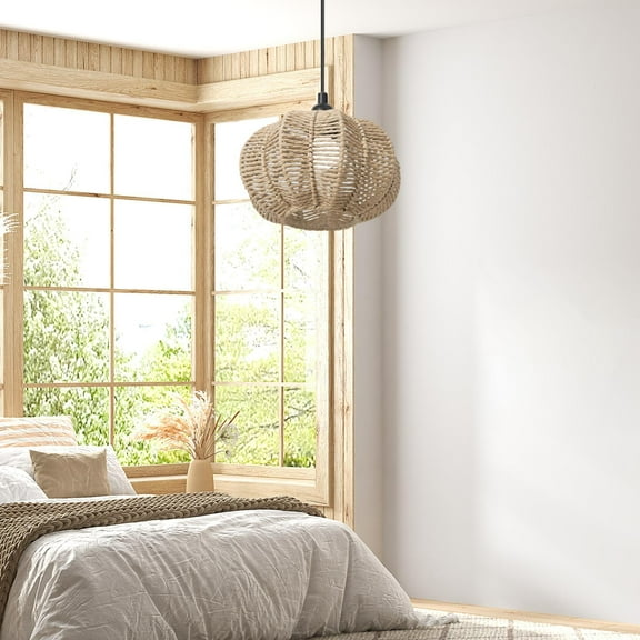 perfeclan Paper Rope Lamp Shade Boho Lampshade Rustic Decor Woven Lamp Shade Ceiling Fan Light Bulb Cover for Bedroom Living Room Hotel L