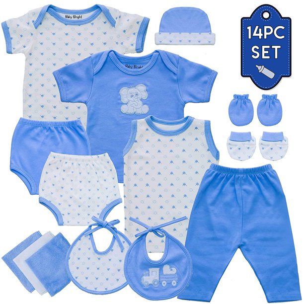 Newborn Baby Boy Casual Clothes Essentials Layette 14 Pieces Set