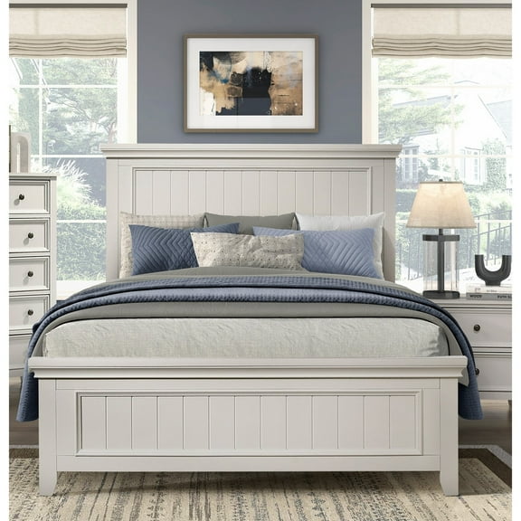 Newboti Furniture Farmhouse Style Full Size Panel Bed Classic White Finish Modern Bedroom Wooden Furniture NO.81835